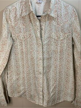 Gap Factory White Floral Collared Long Sleeve Button-Up Pockets Cotton Women's M